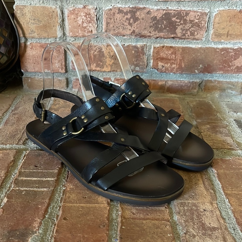 Franco Sarto Quello Black Leather Gladiator Style Sandals
